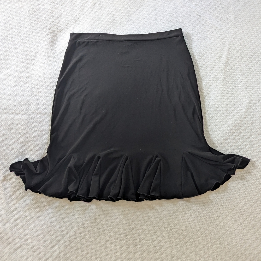 White House Black Market Black Midi Skirt With Ruffles Size M